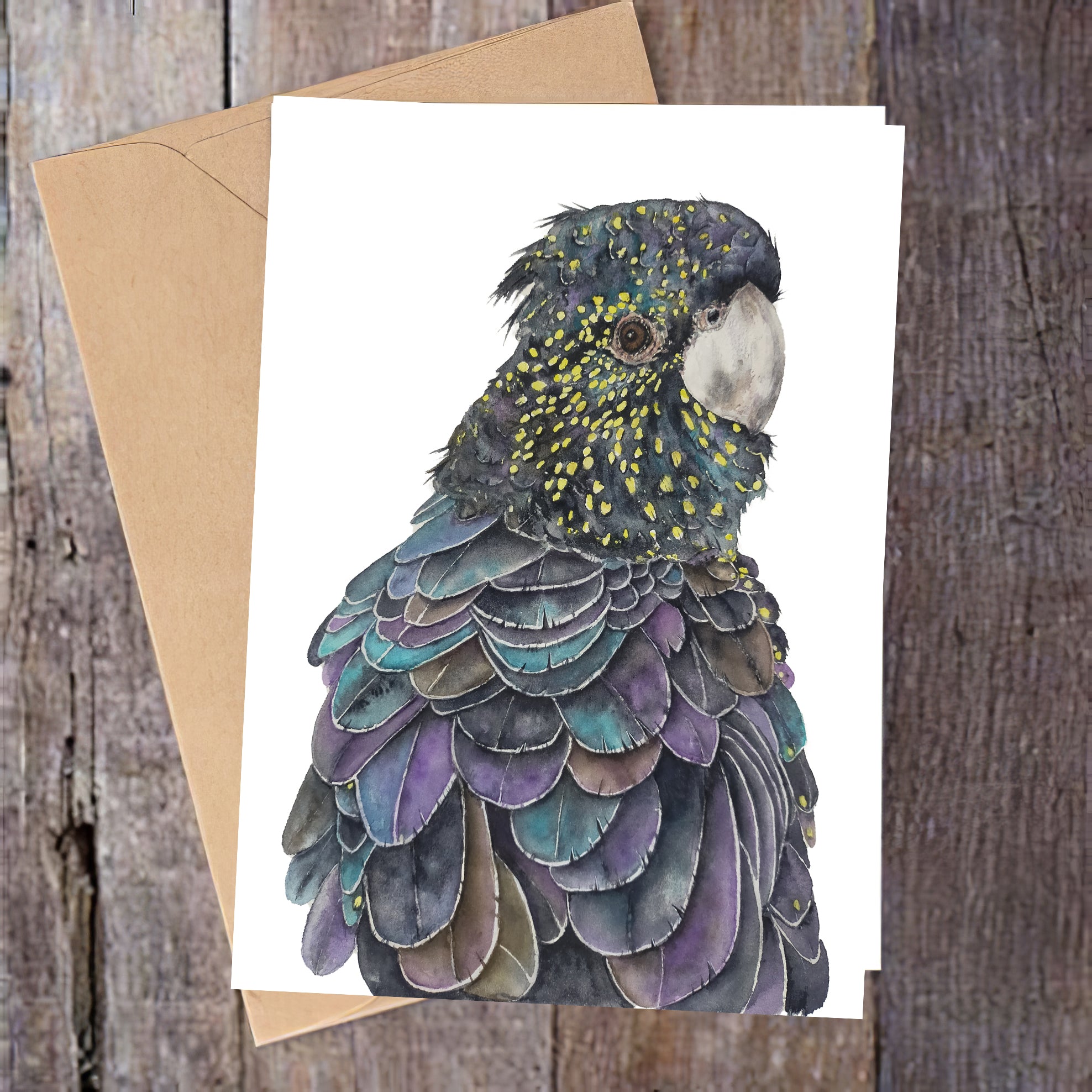 "Bruiser" Cockatoo Black Greeting Card