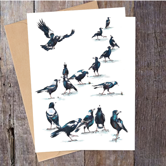 "Conga Line" Magpie Greeting Card